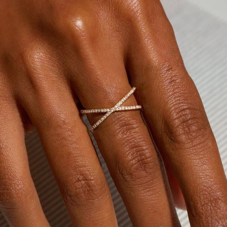 Nia Gold Diamond Cross Ring